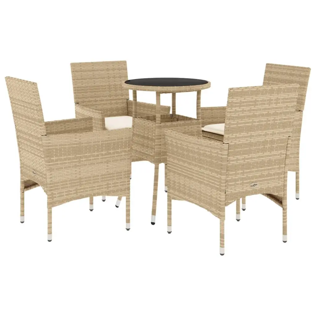 Ensemble de 5 pcs table de jardin et chaises avec coussins – mobilier de jardin beige rotin verre-JU2907