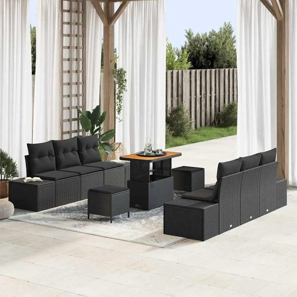 Ensemble de canapé de jardin avec coussin 9 pcs Noir polyrotin vidaXL 3362739