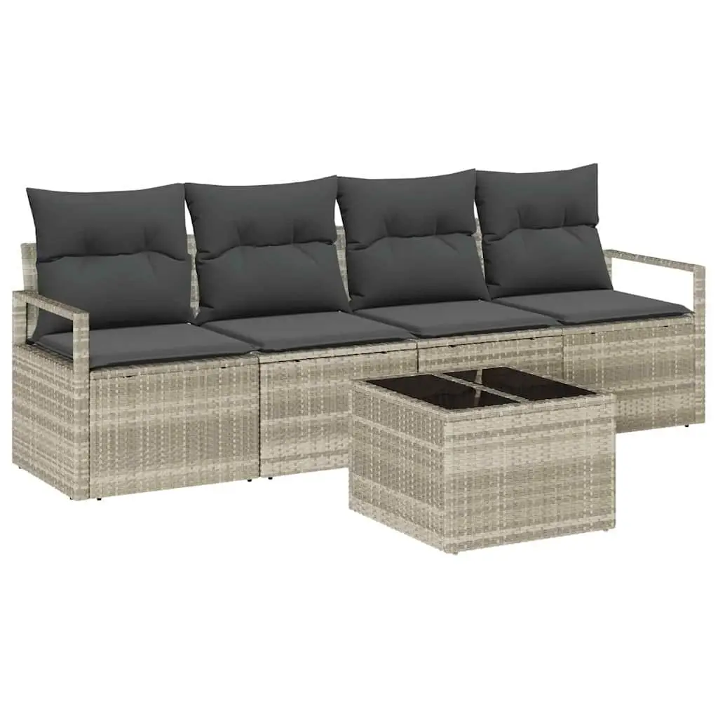 Ensemble de Canapés 5 pcs | Canapé D’extérieur | Sofa De Jardin Gris clair et gris foncé polyrotin Maison Chic