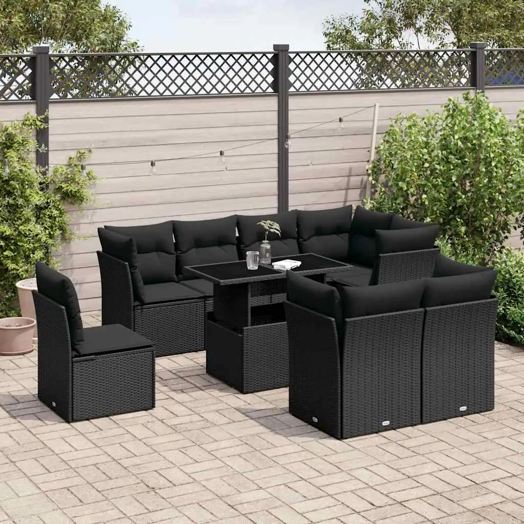 Ensemble de jardin modulable 9 places en résine tressée Noir pour terrasse et patio – ComfortXL Outdoor Living