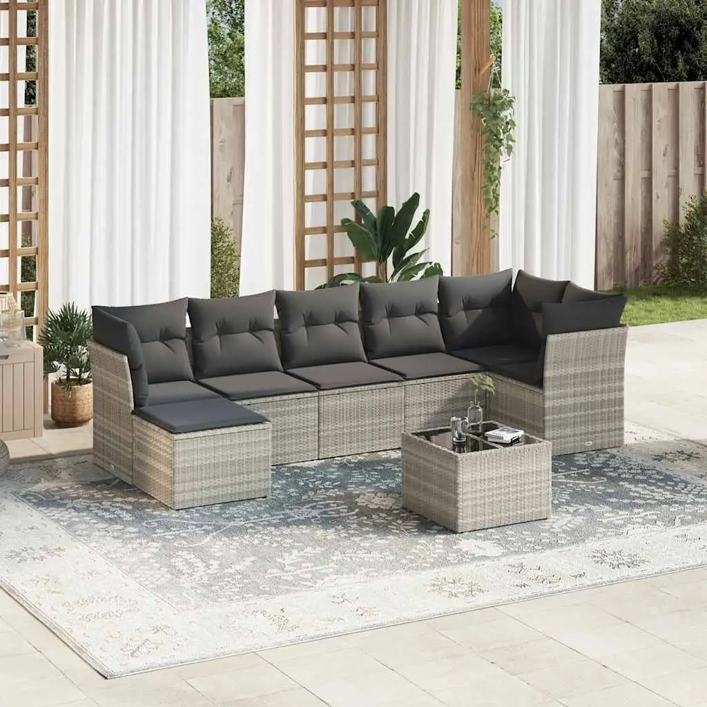 Ensemble de jardin 7 places polyrotin modulable avec table rangement et pouf pour extérieur Gris Clair – ComfortXL Outdoor Living