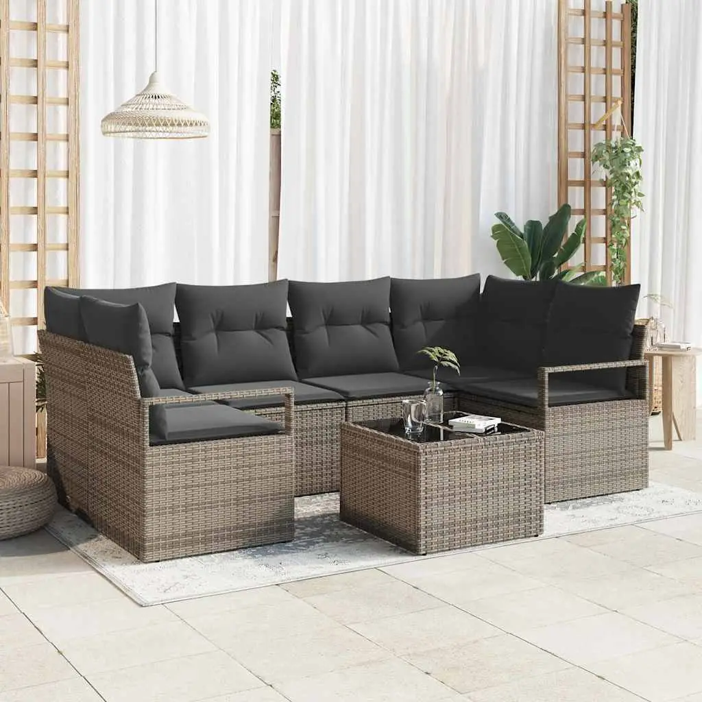 Ensemble de Canapés avec coussin 7 pcs Gris polyrotin vidaXL 3346279