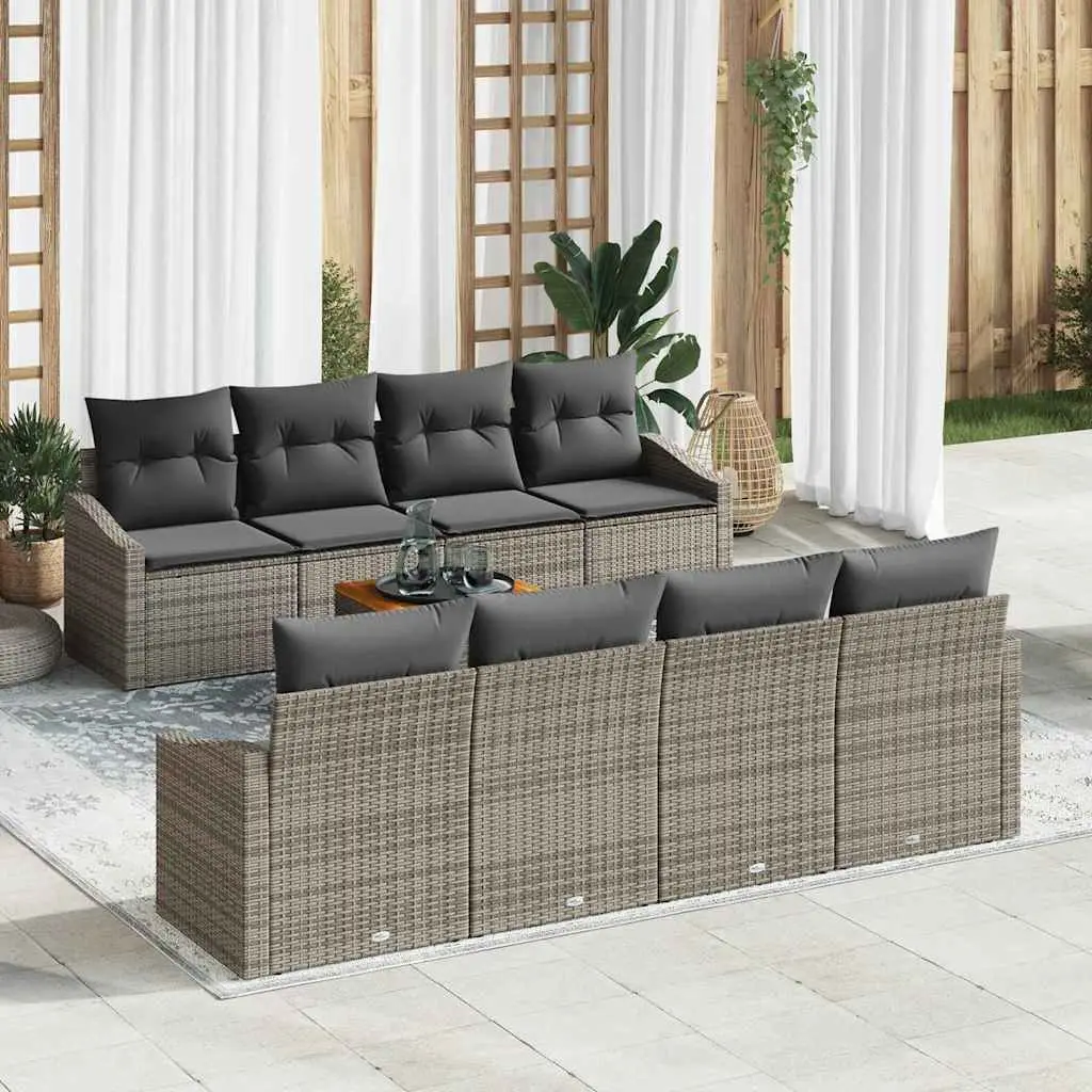 Ensemble canapé de jardin 9 pièces modulable en poly rotin et coussins Gris – ComfortXL Outdoor Living