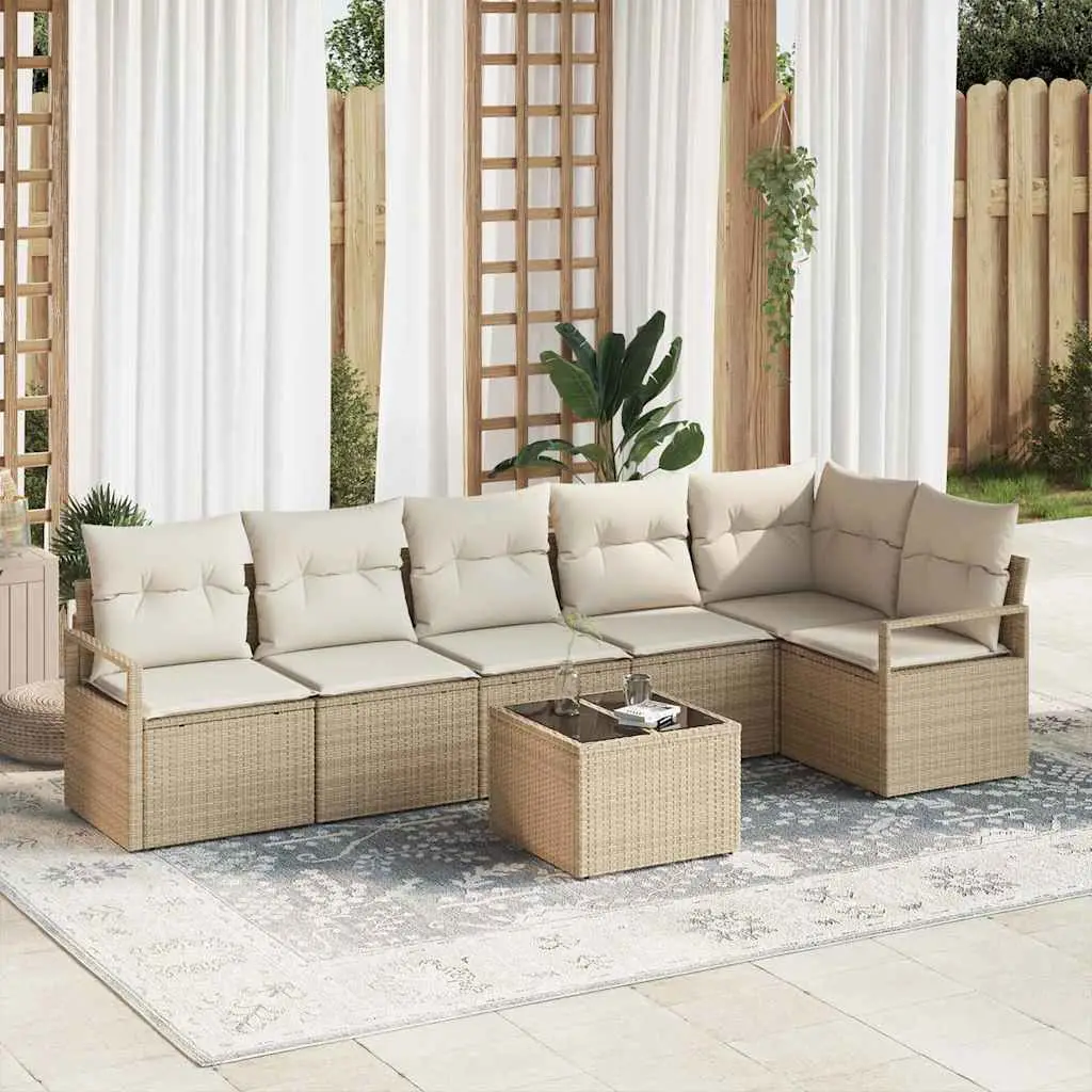 Ensemble de Canapés avec coussin 7 pcs Beige polyrotin vidaXL 3346411