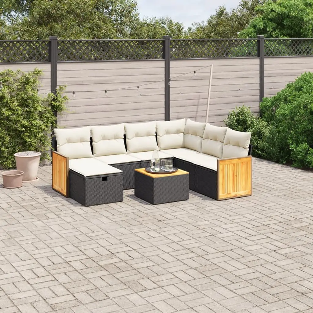 Ensemble de jardin 8 pièces en résine tressée avec table en acacia et angle modulable Noir – ComfortXL Outdoor Living