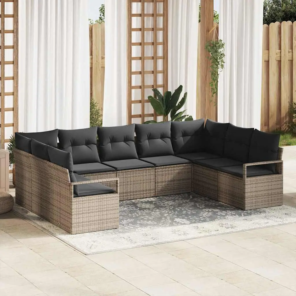 Ensemble de Canapés avec coussin 9 pcs Gris polyrotin vidaXL 3346539