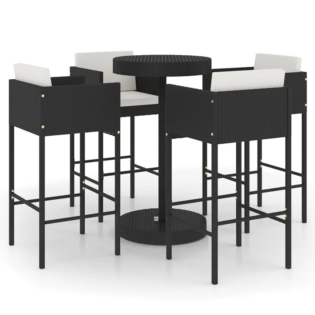 Ensemble de 5 pcs bar de jardin – Mobilier d’extérieur – Mobilier de jardin et coussins Résine tressée Noir-JU2012
