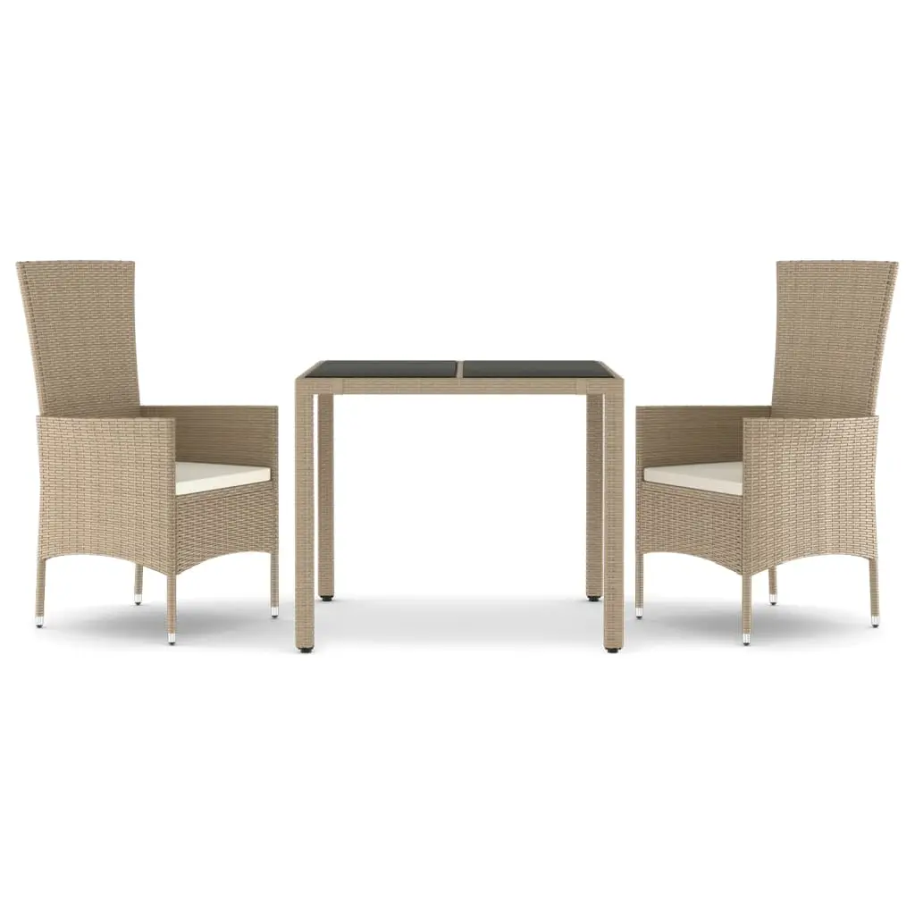 Ensemble de 3 pcs table de jardin et chaises avec coussins – mobilier de jardin Beige poly rotin-JU2608
