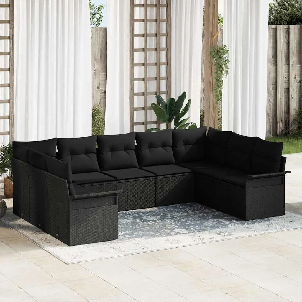 Ensemble de canapé de jardin avec stockage 9 pcs Noir polyrotin vidaXL 3354192