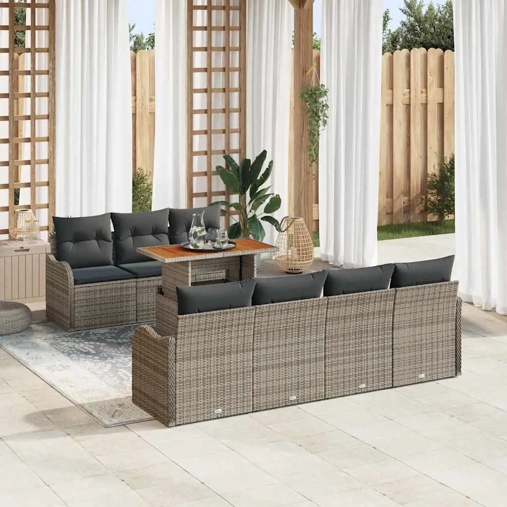 Ensemble Canapé Extérieur 8 Pièces Polyrotin – Coffres Rangement & Table Bois pour Patio – Gris – ComfortXL Outdoor Living