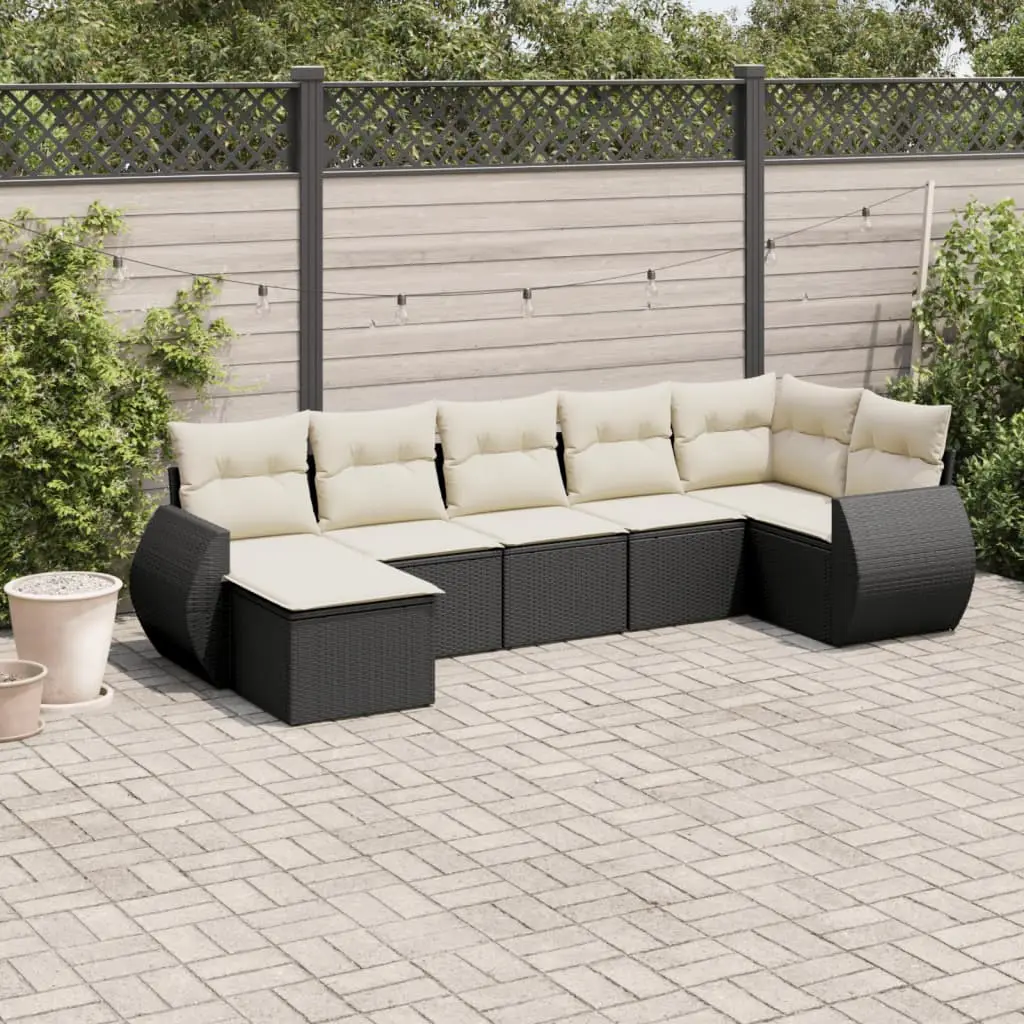 Ensemble Canapés de Jardin 7 Pièces Poly Rotin Noir pour Extérieur Coussins Blanc Crème – ComfortXL Outdoor Living