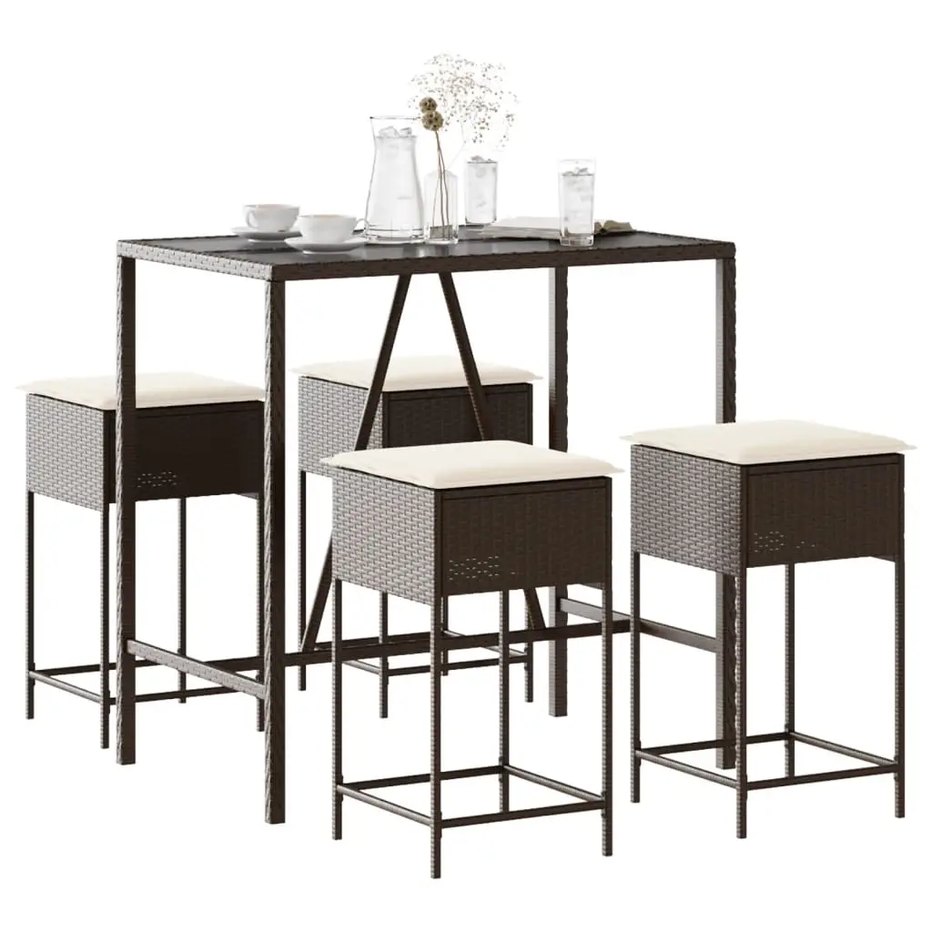 Ensemble de bar de jardin avec coussins 5 pcs marron poly rotin vidaXL 3261464