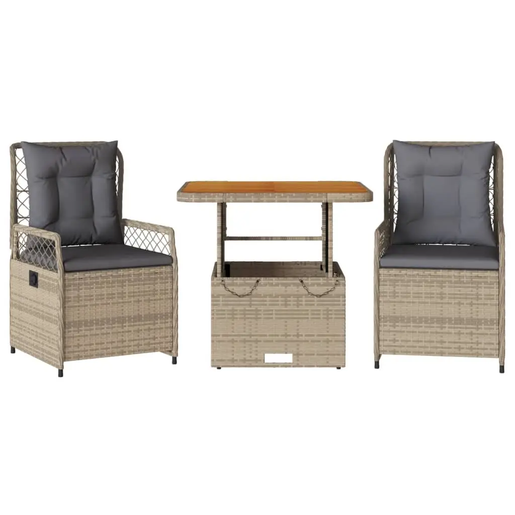 Ensemble de 3 pcs table de jardin et chaises avec coussins – mobilier de jardin Beige poly rotin-JU2592