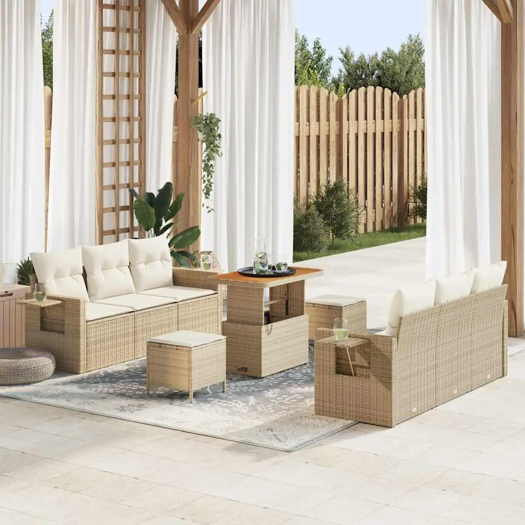 Ensemble Canapé Jardin Résine Tressée 9 Pcs Table Rectangulaire et Coffre Beige Crème – ComfortXL Outdoor Living