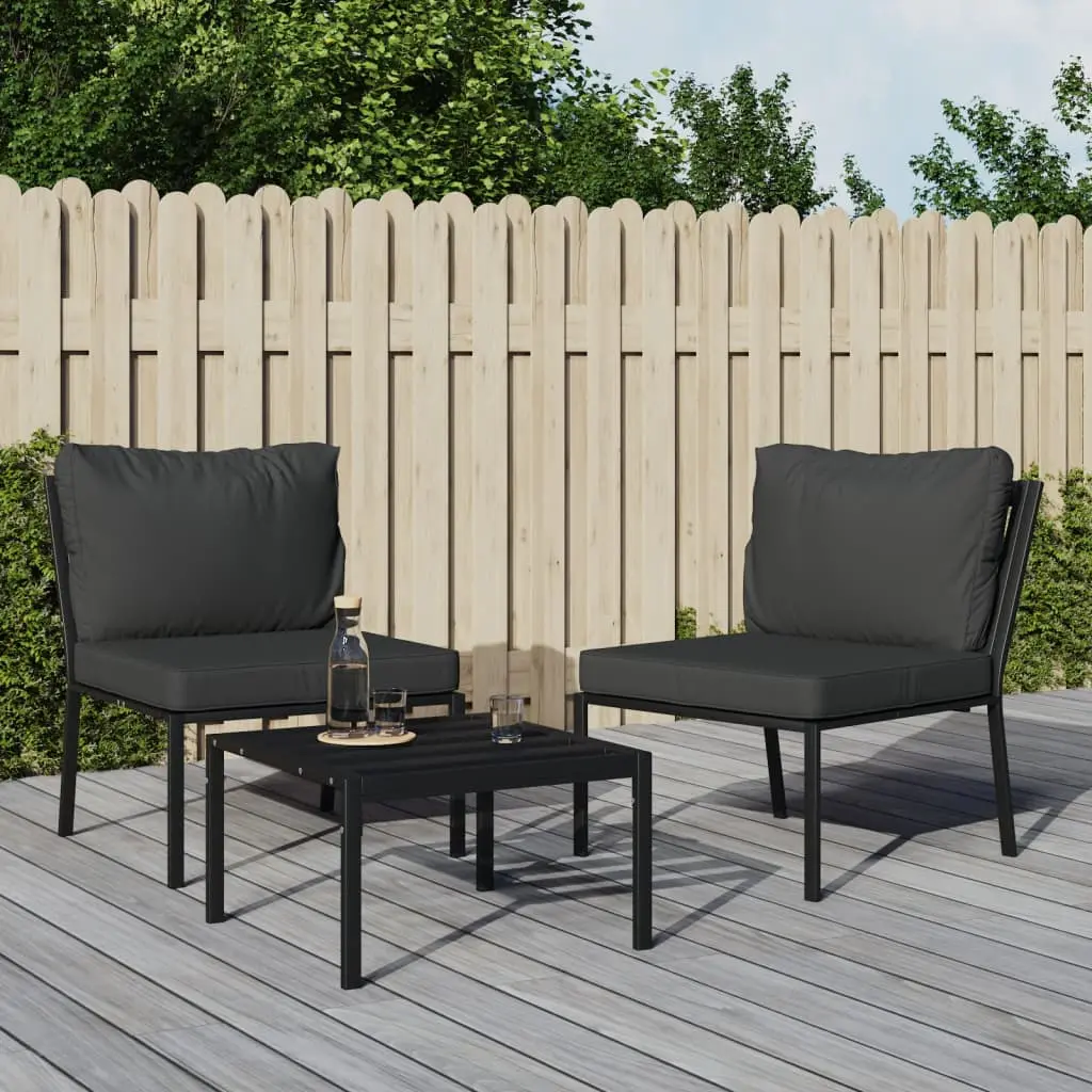 Ensemble de 2 Sièges de Jardin Compacts en Acier Noir Mat avec Assise Rembourrée Grise – ComfortXL Outdoor Living