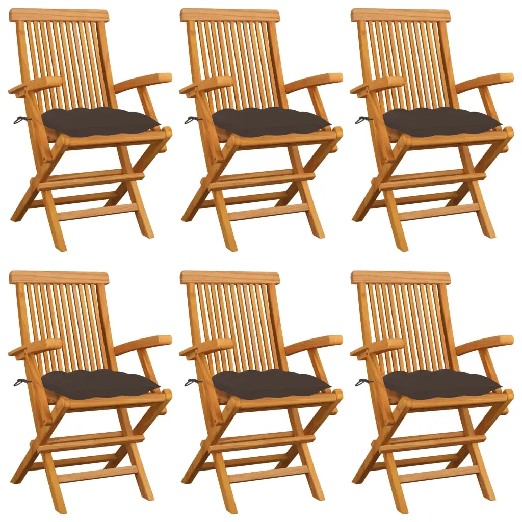 Ensemble de 6 Chaises de Jardin Pliantes en Bois de Teck avec Accoudoirs et Coussins Taupe – ComfortXL Outdoor Living
