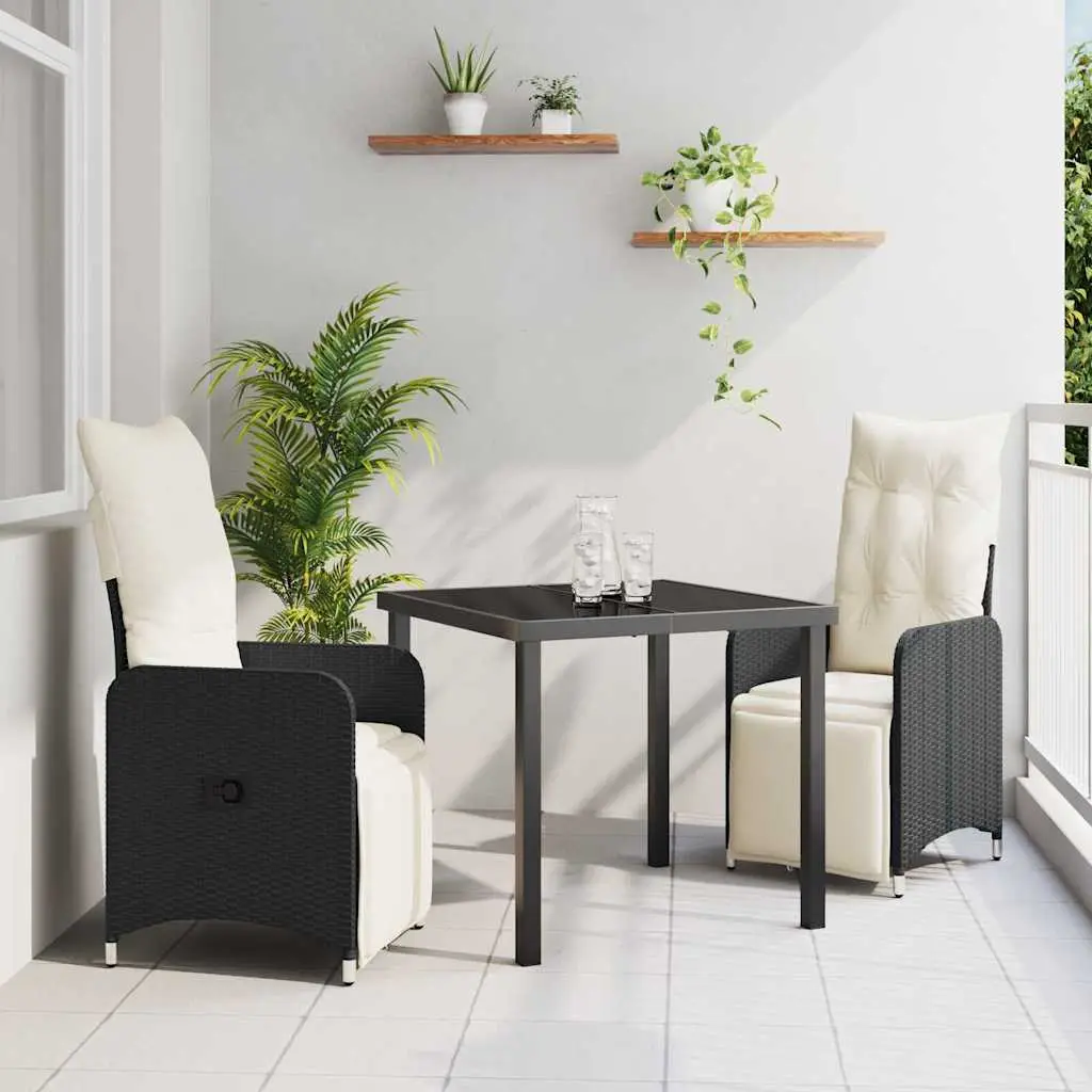 Ensemble de Balcon 3 Pièces 2 Places en Poly Rotin Chaises Inclinables Noir – ComfortXL Outdoor Living