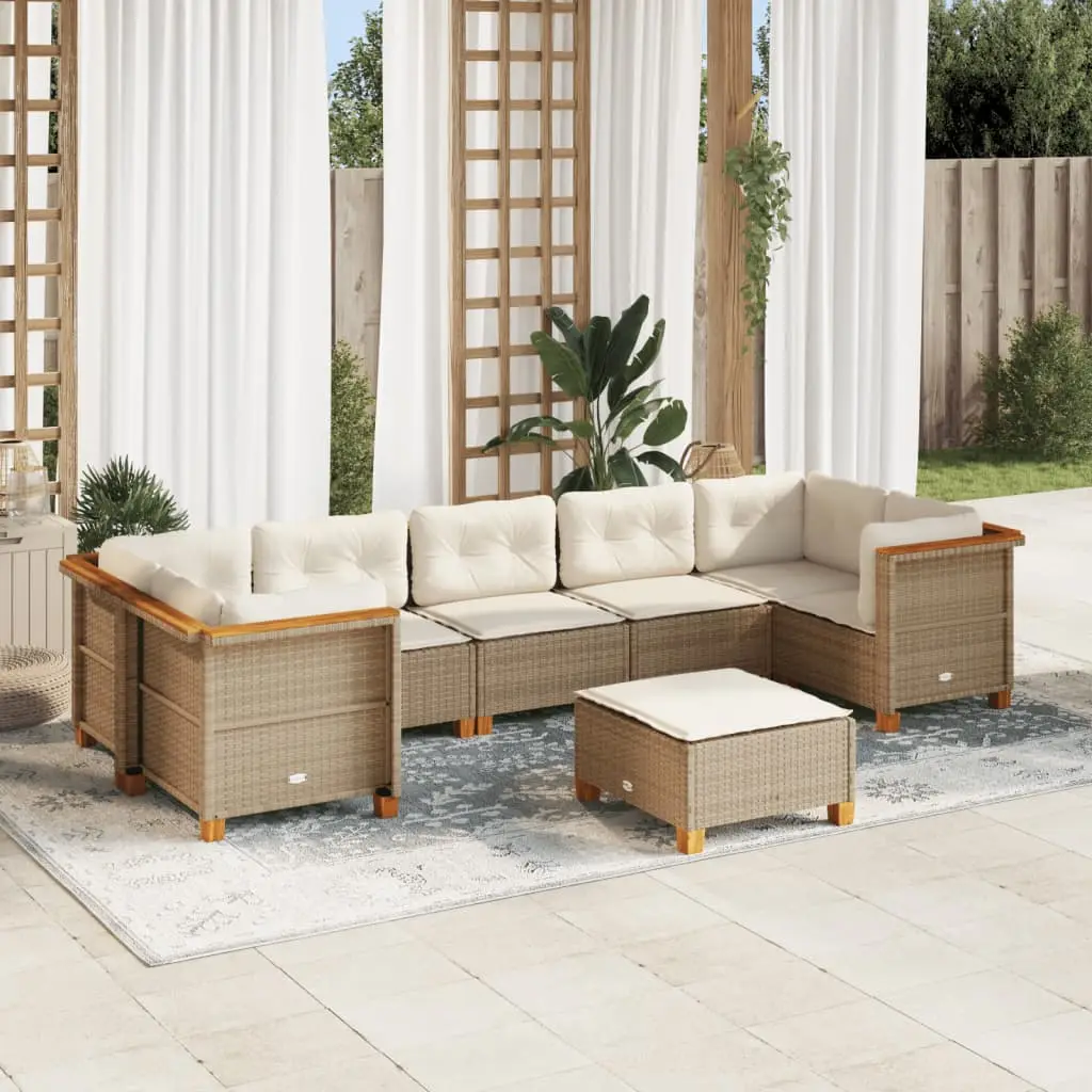 Ensemble Canapés de Jardin 8 Pièces en Résine Tressée Modulable avec Pouf Beige – ComfortXL Outdoor Living