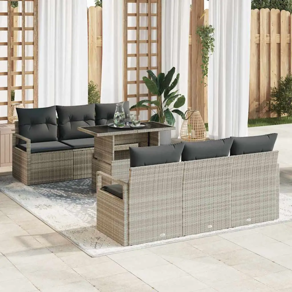Ensemble de Jardin 7 Pièces 6 Places en Résine Tressée Gris Clair Modulaire Design Moderne – ComfortXL Outdoor Living