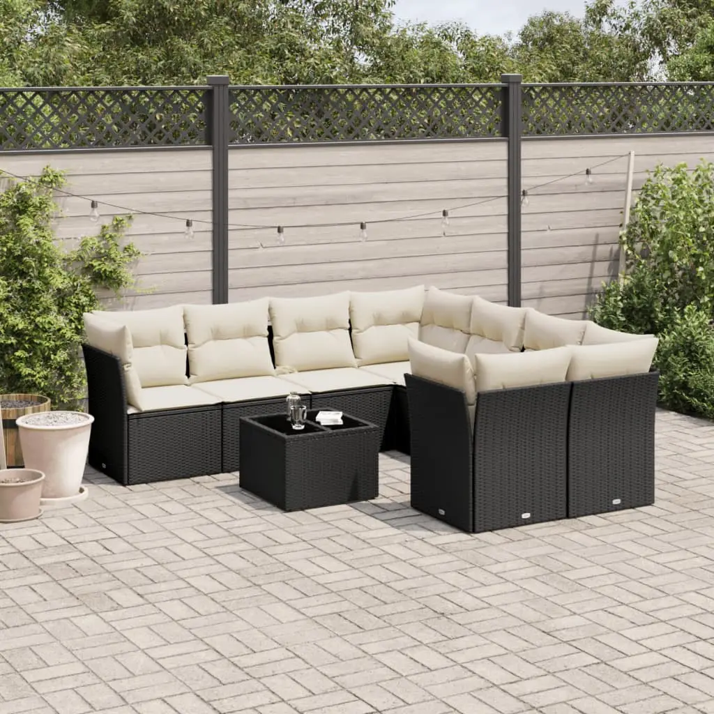 Ensemble de jardin 9 places résine tressée avec rangement intégré et table pour extérieur Noir – ComfortXL Outdoor Living
