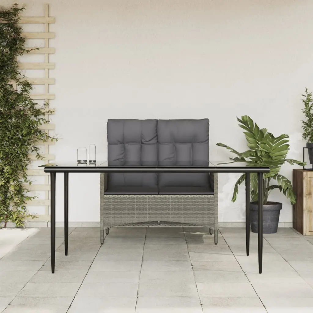 Ensemble de Jardin avec Grande Table 160cm et Banc 2 Places en Résine Tressée Grise à Dossier Inclinable – ComfortXL Outdoor Living