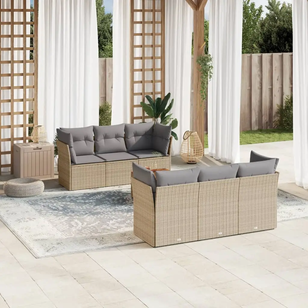 Ensemble Canapé Jardin 7 Places Résine Tressée Table Bois Modulable avec Rangement sous Assises Beige Mélangé – ComfortXL Outdoor Living