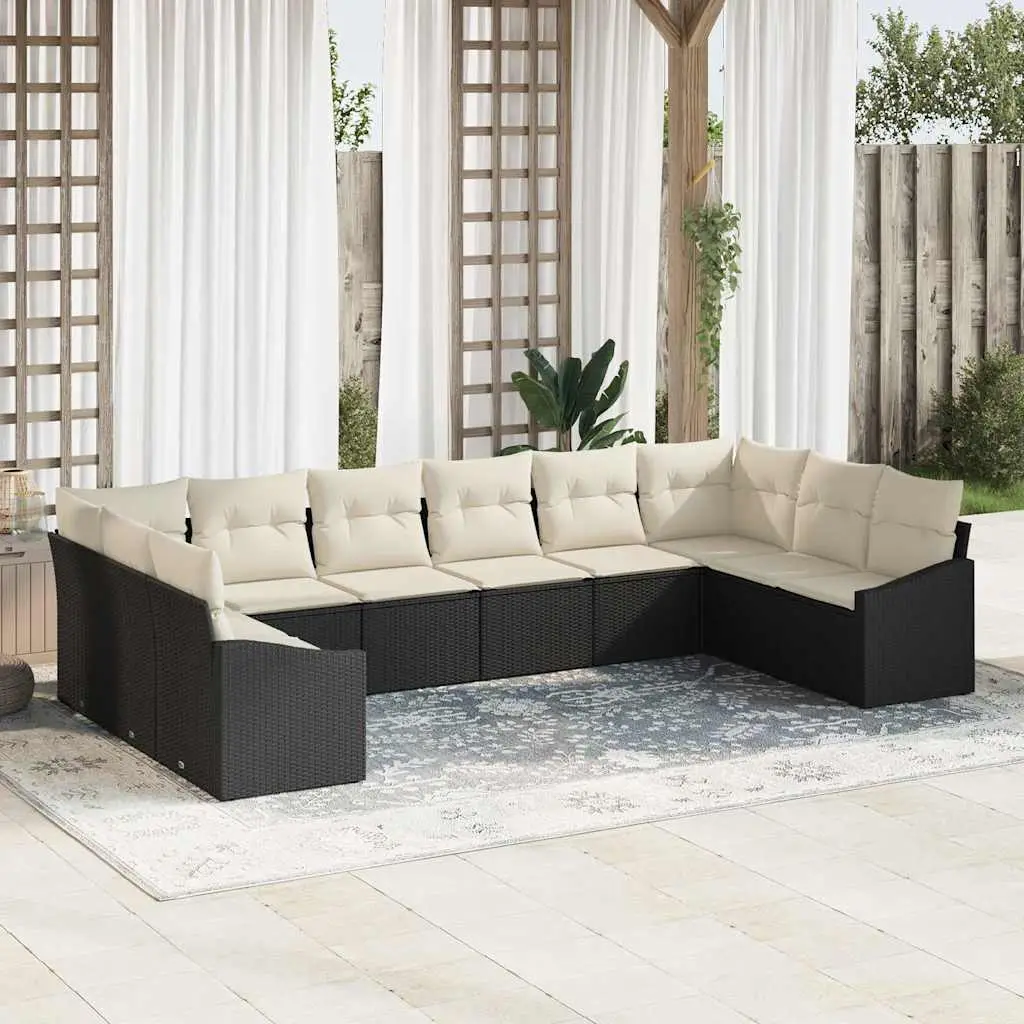 Ensemble de Canapés avec coussin 10 pcs Noir polyrotin vidaXL 3346897