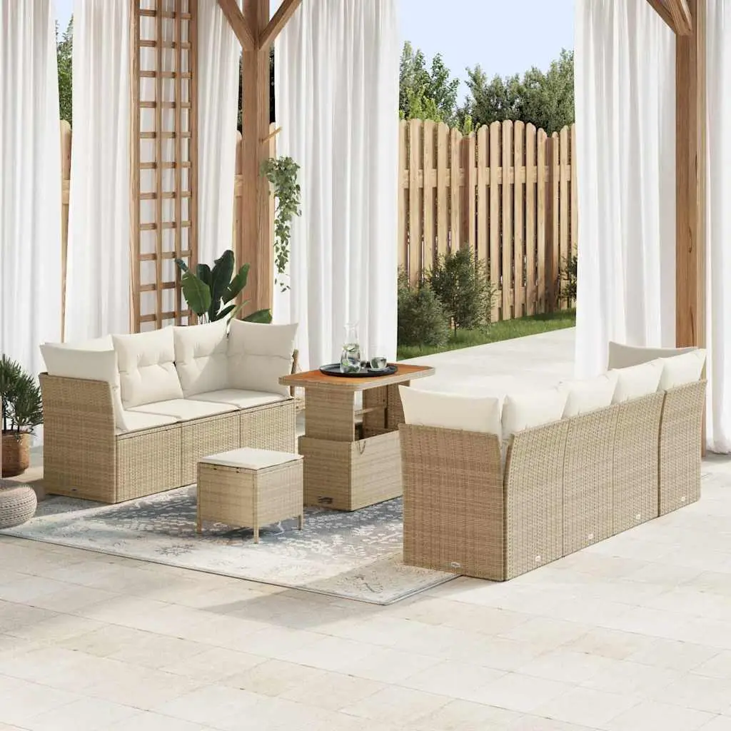Ensemble de jardin 9 places en poly rotin et bois modulable Beige – ComfortXL Outdoor Living