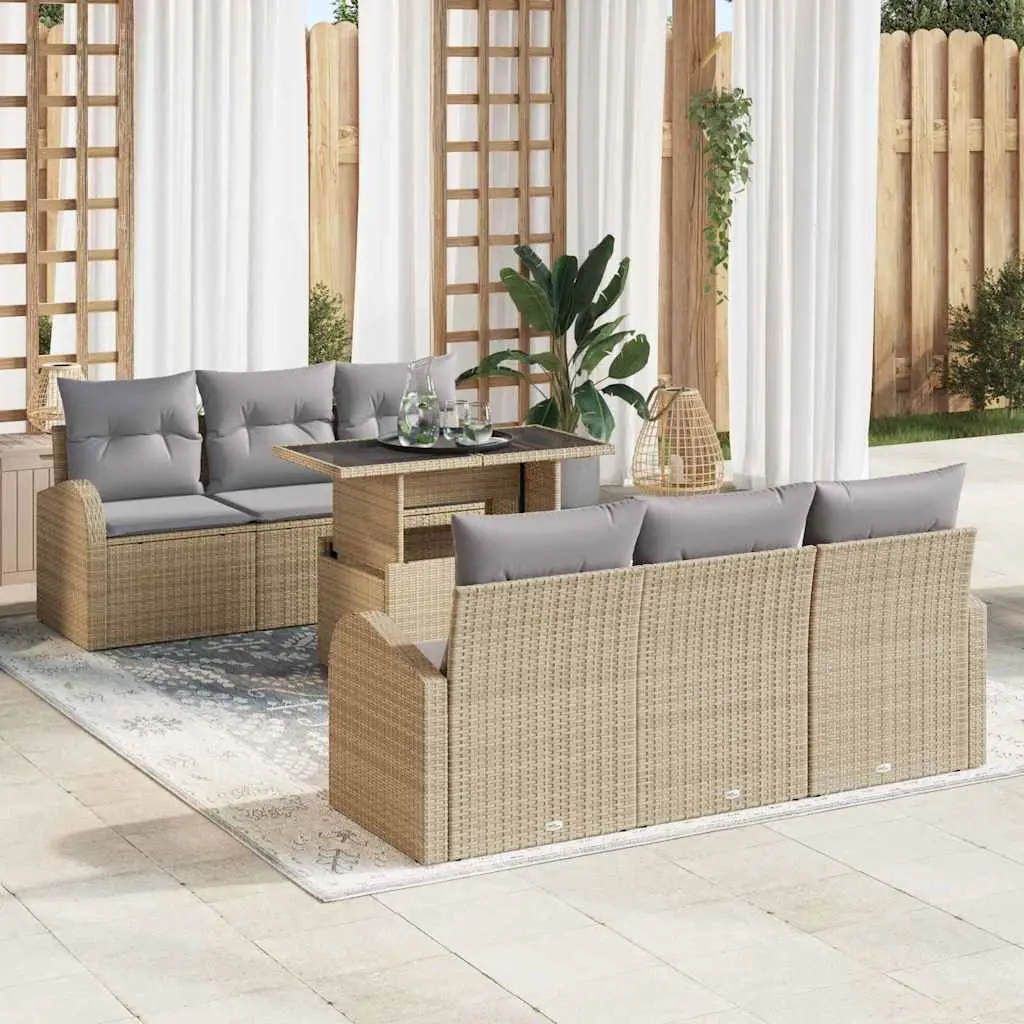 Ensemble canapés de jardin 7 pièces résine tressée modulable pour 6 personnes terrasse Beige – ComfortXL Outdoor Living