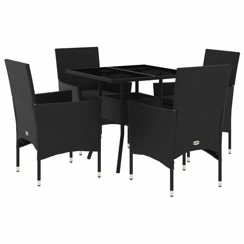 Ensemble de 5 pcs table de jardin et chaises avec coussins – mobilier de jardin noir rotin verre-JU2892