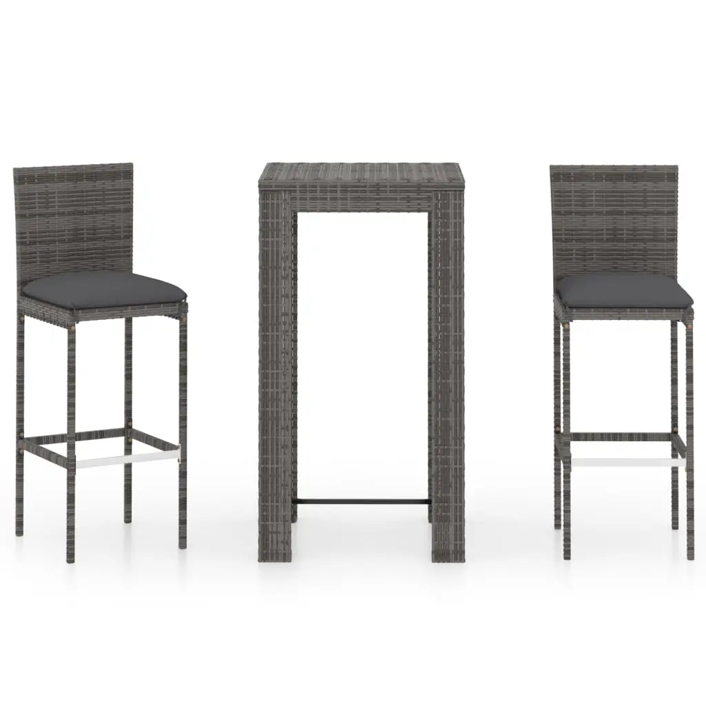 Ensemble de 3 pcs bar de jardin – Mobilier d’extérieur – Mobilier de jardin et coussins Résine tressée Gris-JU2100