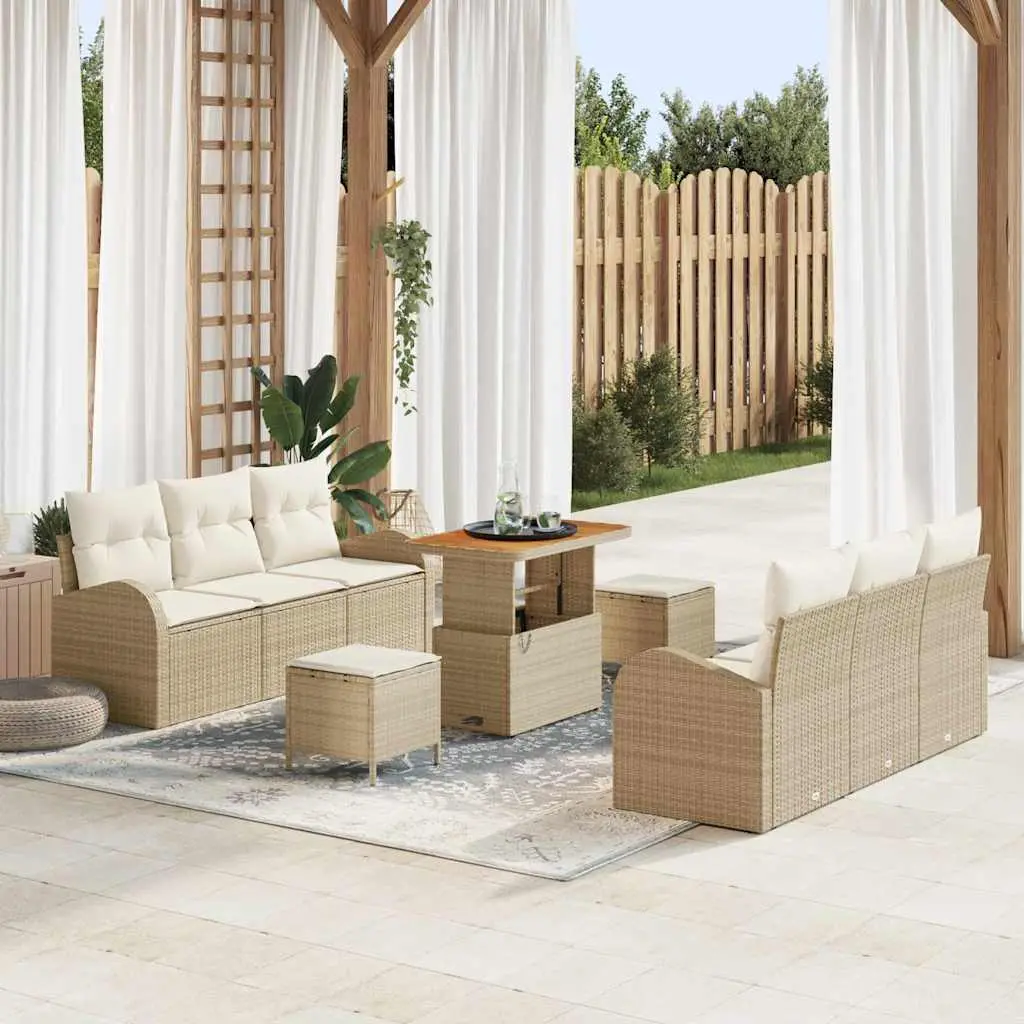 Ensemble de jardin 9 pcs polyrotin avec coussins pour 8 personnes Beige – ComfortXL Outdoor Living