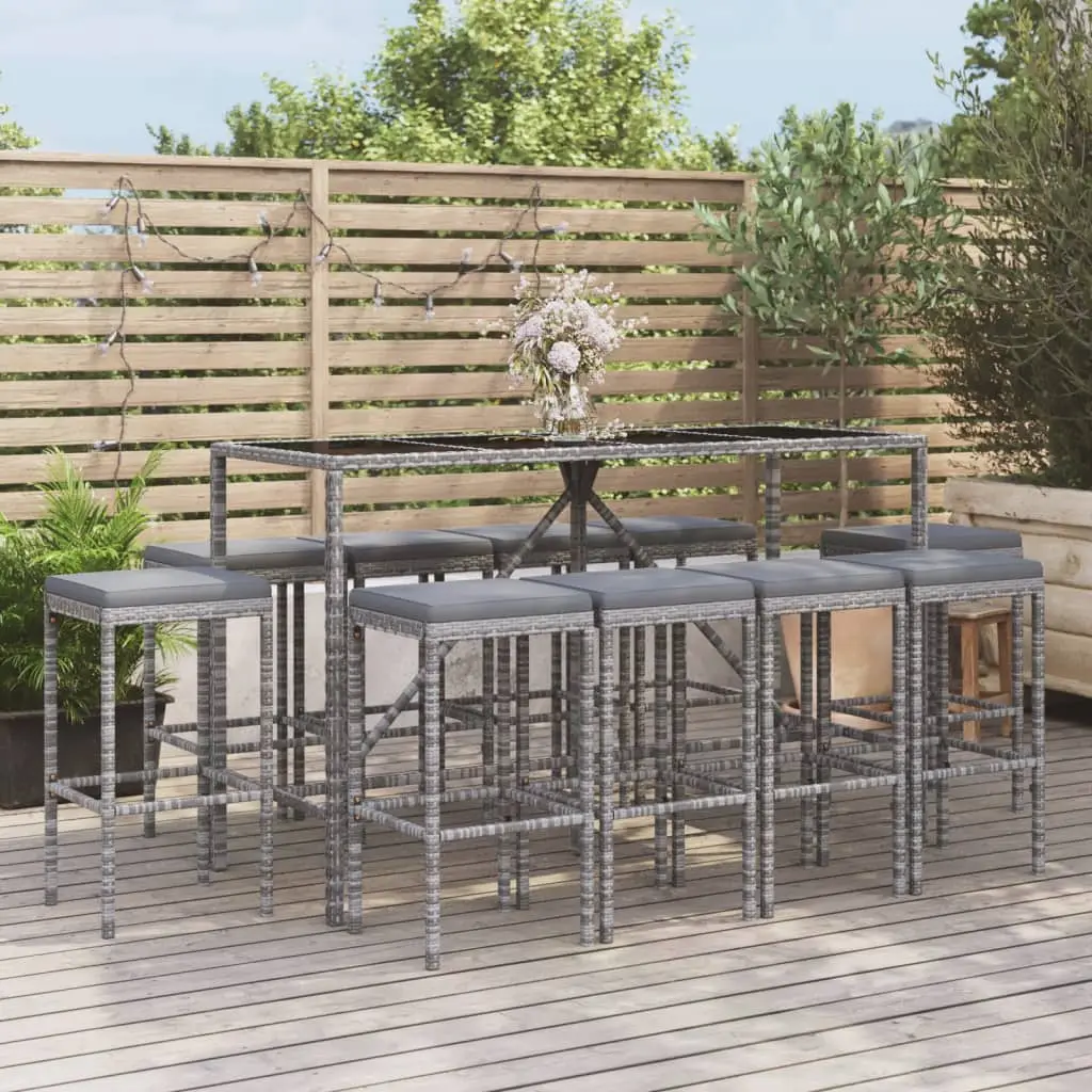 Ensemble de bar de jardin 11 pcs avec coussins gris poly rotin vidaXL 3187640