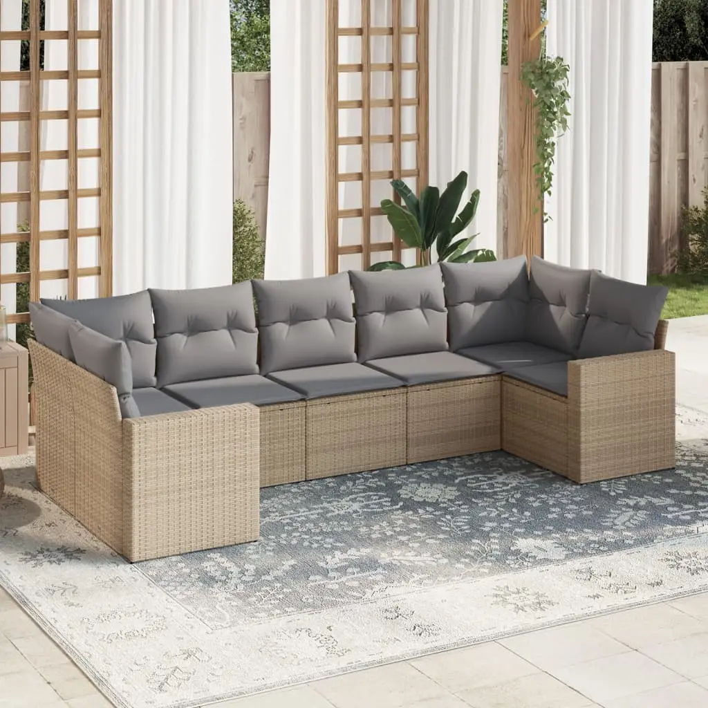 Ensemble de Jardin 7 Pièces en Poly Rotin Modulable pour Extérieur Beige Coussins Gris Clair – ComfortXL Outdoor Living