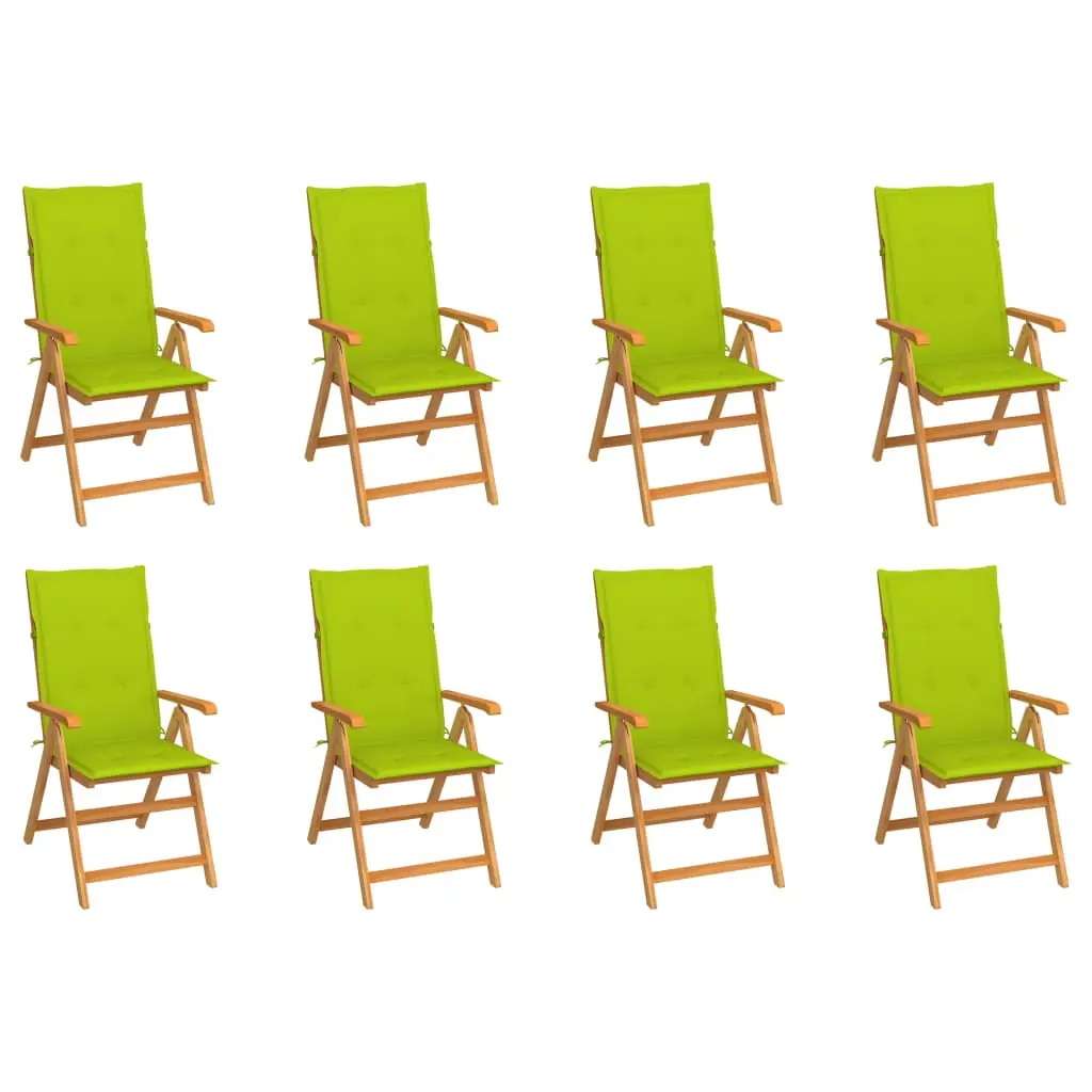 Ensemble de 8 Chaises d’Extérieur Inclinables en Teck avec Coussins Déhoussables pour Jardin Vert Vif – ComfortXL Outdoor Living