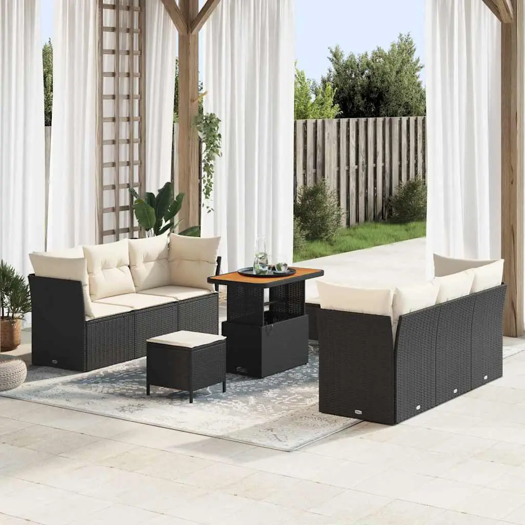 Ensemble de canapé de jardin avec coussin 9 pcs Noir polyrotin vidaXL 3361440