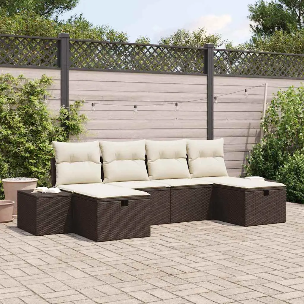 Ensemble de canapés 6 places en poly rotin avec repose-pieds Marron – ComfortXL Outdoor Living