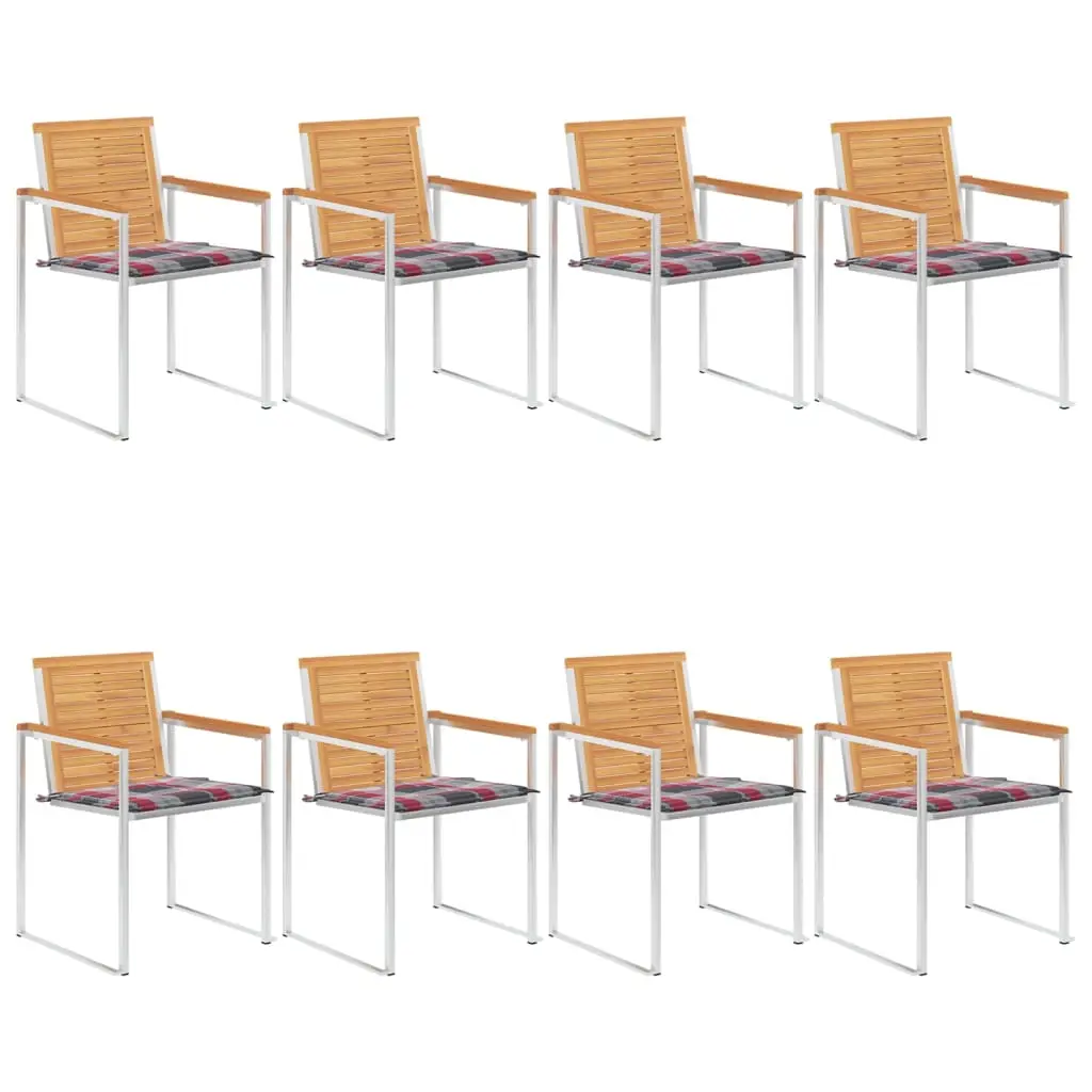Ensemble de 8 Chaises de Jardin Teck et Acier Empilables avec Coussins Confort pour Extérieur Brun – ComfortXL Outdoor Living