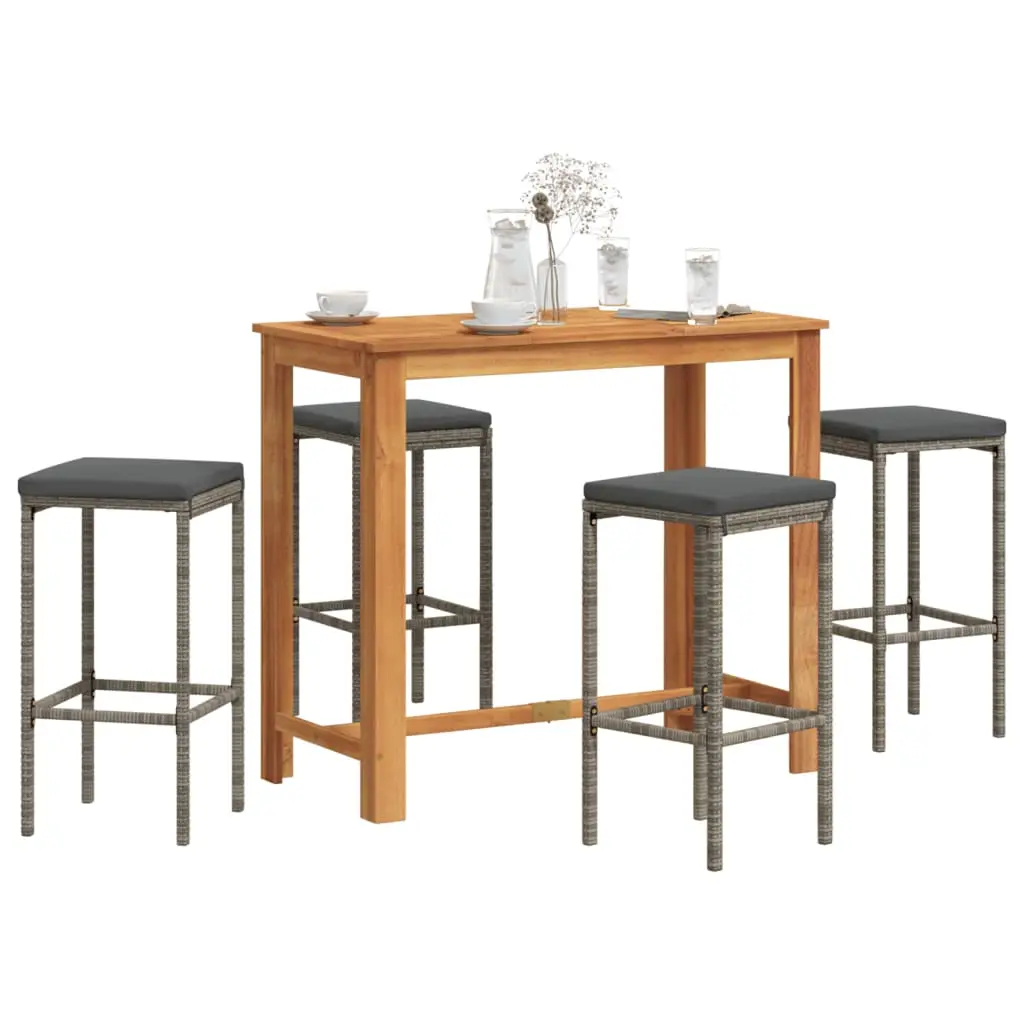 Ensemble de bar de jardin 5 pcs gris bois massif acacia rotin vidaXL 3295284