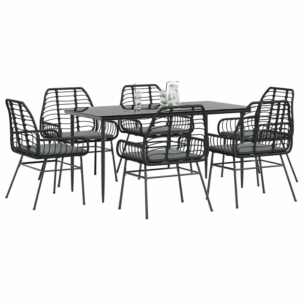 Ensemble de Jardin Repas 6 Personnes Poly Rotin Coussins Confort Table 160cm Verre Noir – ComfortXL Outdoor Living