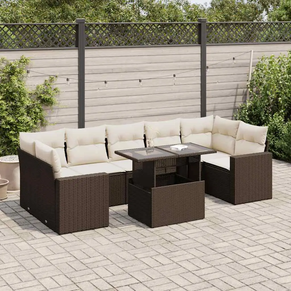 Ensemble de Jardin 8 Places Résine Tressée Marron avec Table Modulable et Rangement pour Patio – ComfortXL Outdoor Living