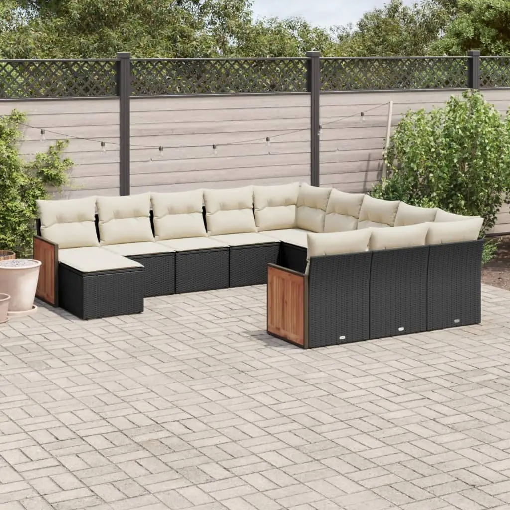 Ensemble canapés de jardin 12 pcs résine tressée avec rangement et pouf pour terrasse Noir – ComfortXL Outdoor Living