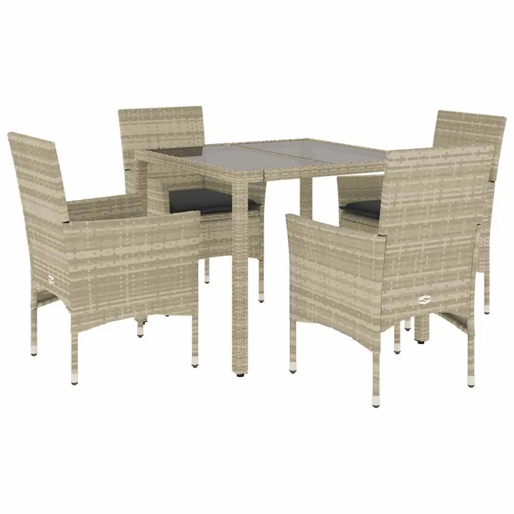 Ensemble de 5 pcs table de jardin et chaises avec coussins – mobilier de jardin rotin et verre-JU2904