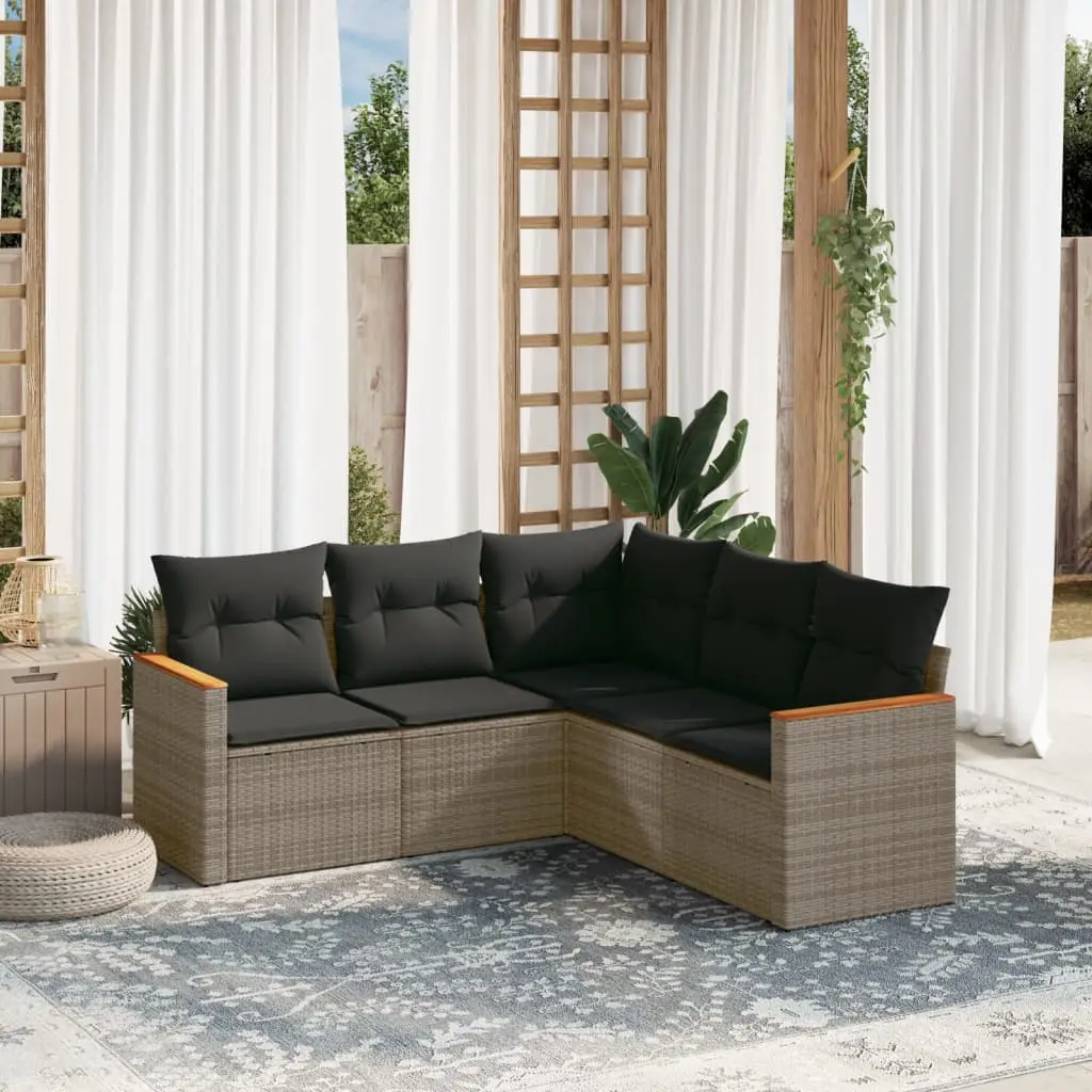 Ensemble canapé de jardin d’angle 5 pièces en poly rotin facile à entretenir Gris – ComfortXL Outdoor Living