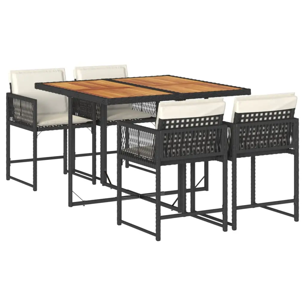 Ensemble de 5 pcs table de jardin et chaises avec coussins – mobilier de jardin Noir Résine tressée-JU2547