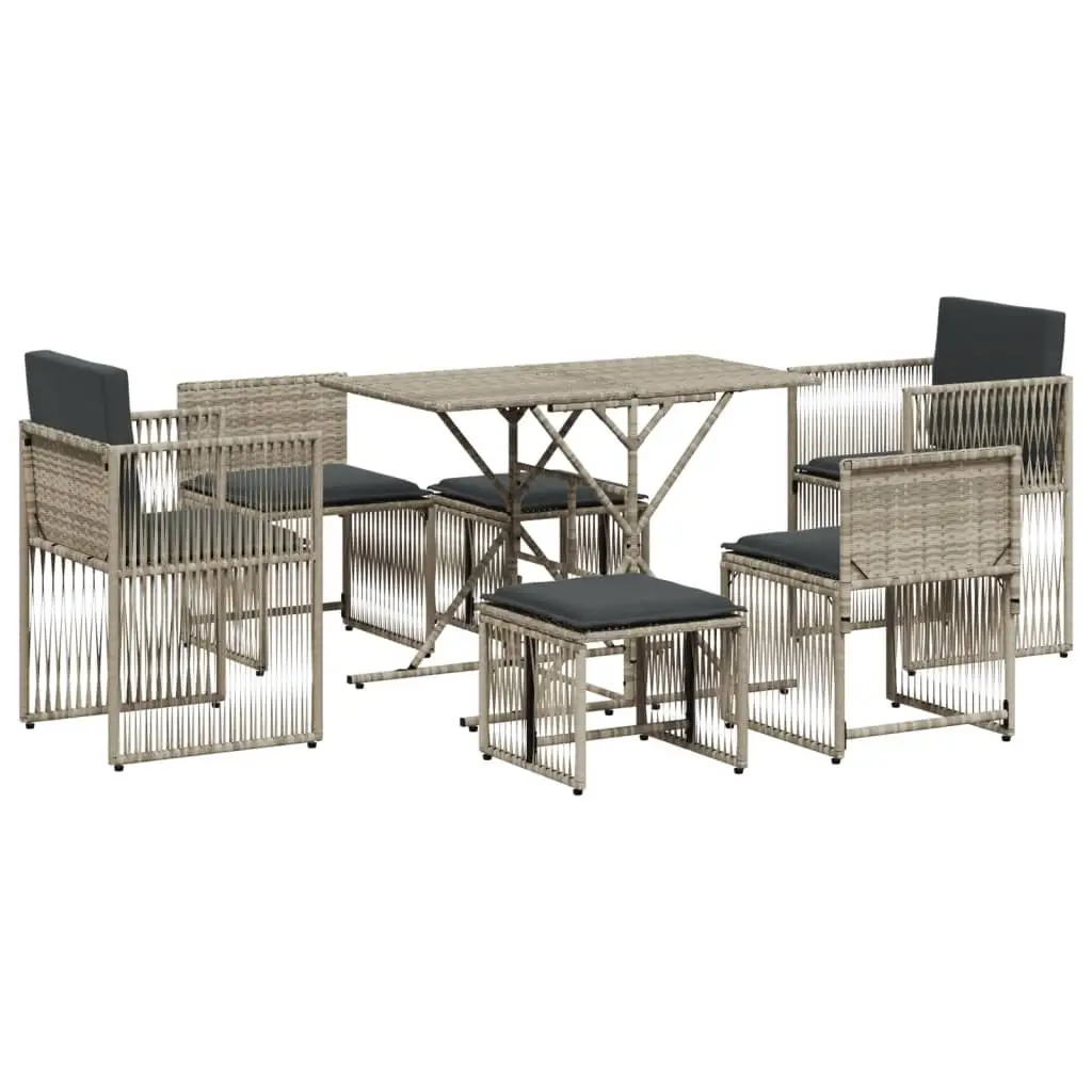 Ensemble de 7 pcs table de jardin et chaises avec coussins – mobilier de jardin gris clair rotin