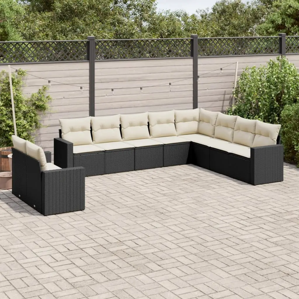 Ensemble canapés de jardin 10 personnes en résine tressée modulable pour terrasse et patio Noir coussins crème – ComfortXL Outdoor Living