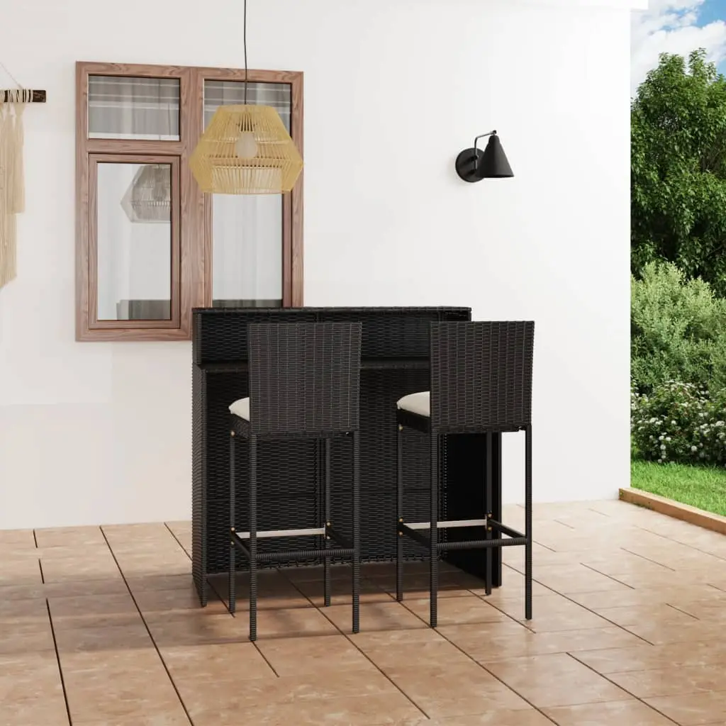 Ensemble de bar de jardin avec coussins 3 pcs Noir vidaXL 3064881
