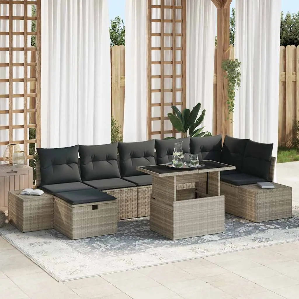 Ensemble de jardin 7 places avec rangement intégré en poly rotin Gris clair – ComfortXL Outdoor Living