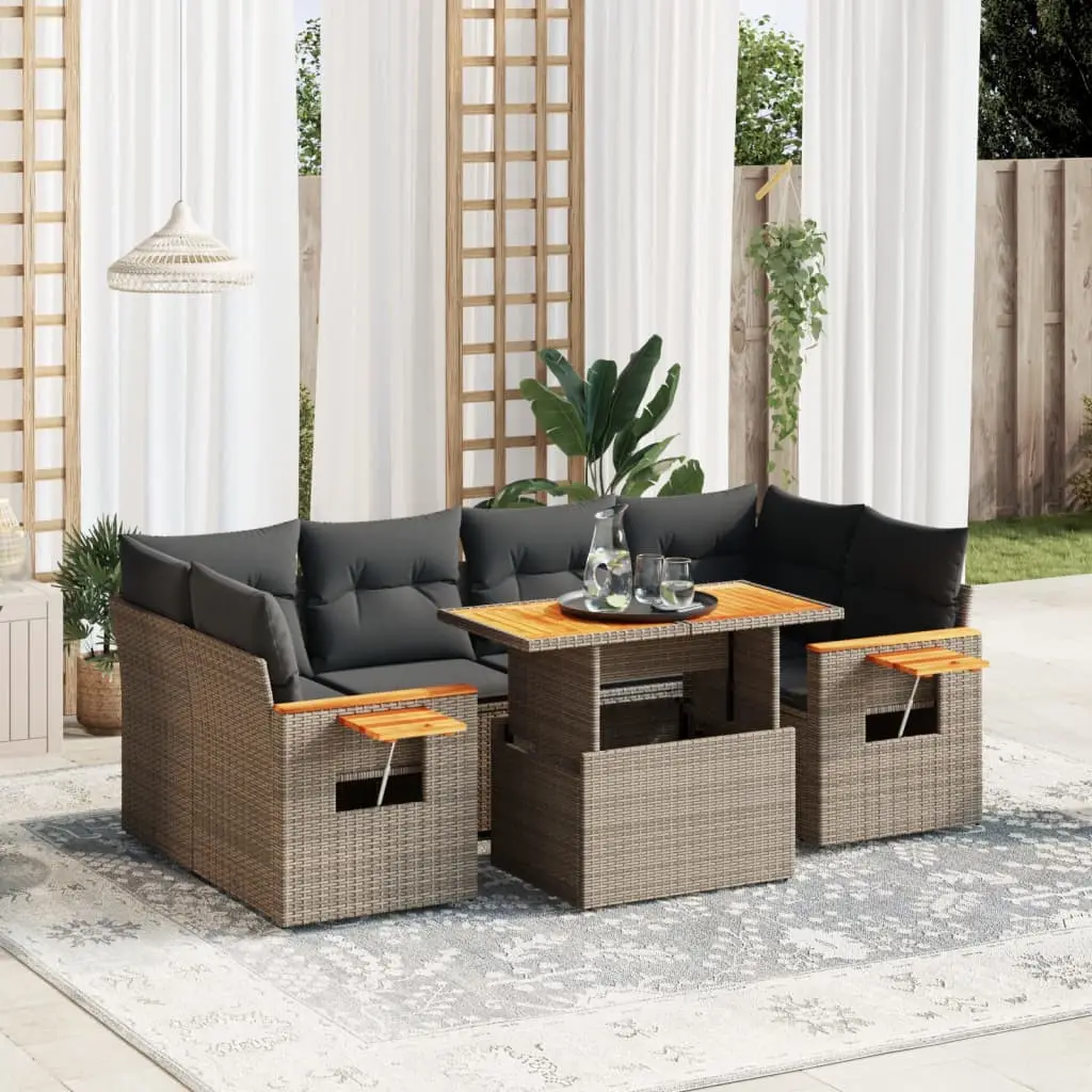 Ensemble canapés modulable 7 pcs Gris Résine Tressée Table Réglable et Tablette – ComfortXL Outdoor Living